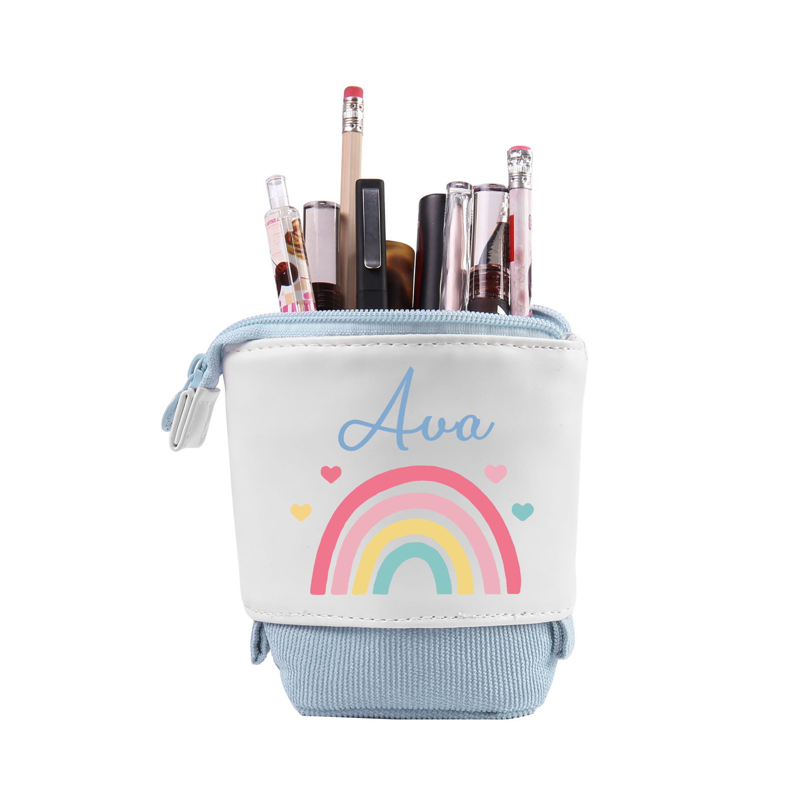 Personalised Pencil Case Custom Name Rainbow Pen Pouch Canvas PU Leather Back To School Gift for Kids