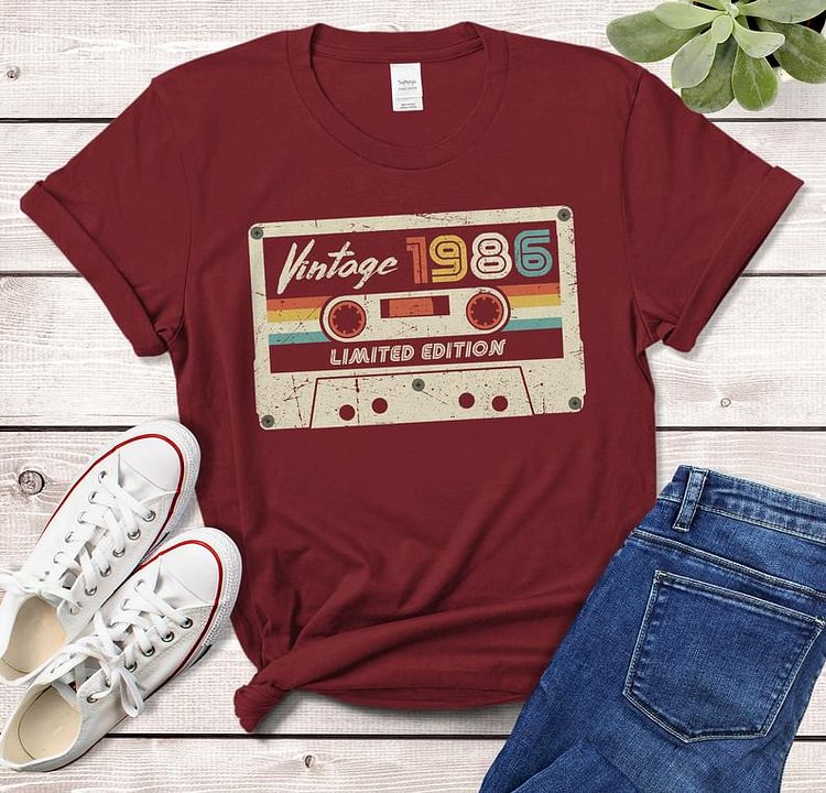 Vintage 1986 Retro Cassette T-Shirt MadeIn 1986Birthday 34YearsOld GiftFor Mom, DadIdea Classic TshirtWomanTshirts