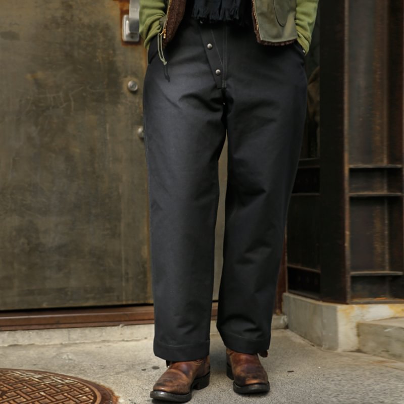 40s Diagonal Front Leather Drawstring Side Adjuster Wide Pants