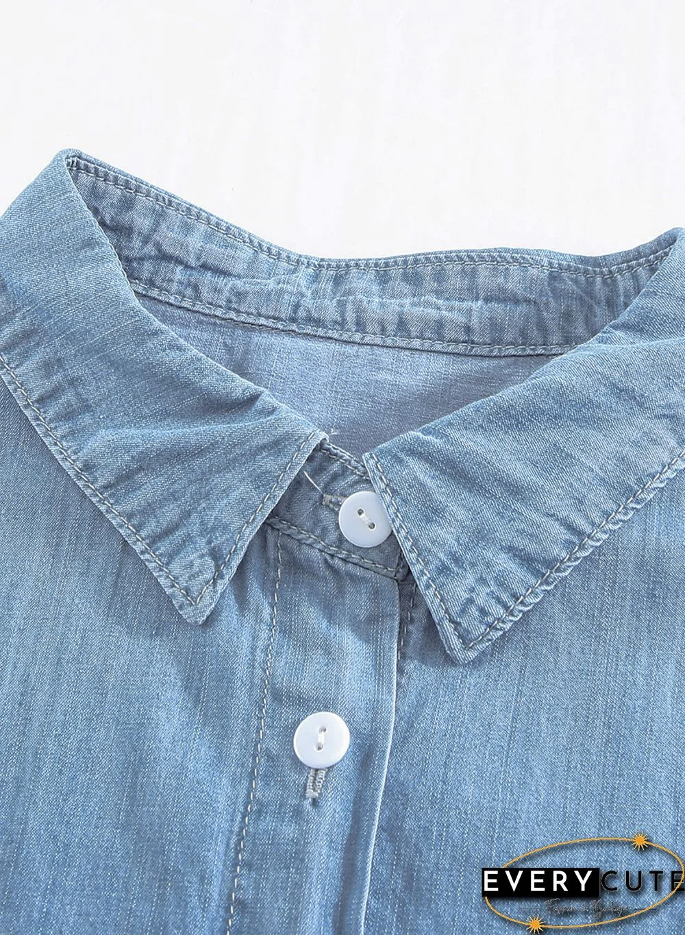 Light Blue Turn-down Collar Short Sleeve Denim Shirt