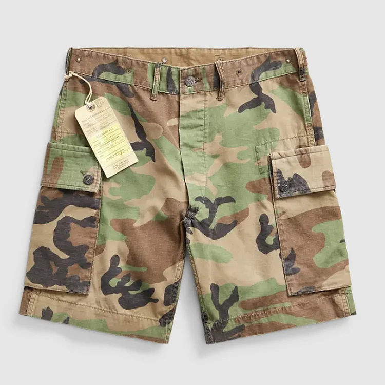 Vintage Cotton Ripstop Reinforced Seam Camo Shorts