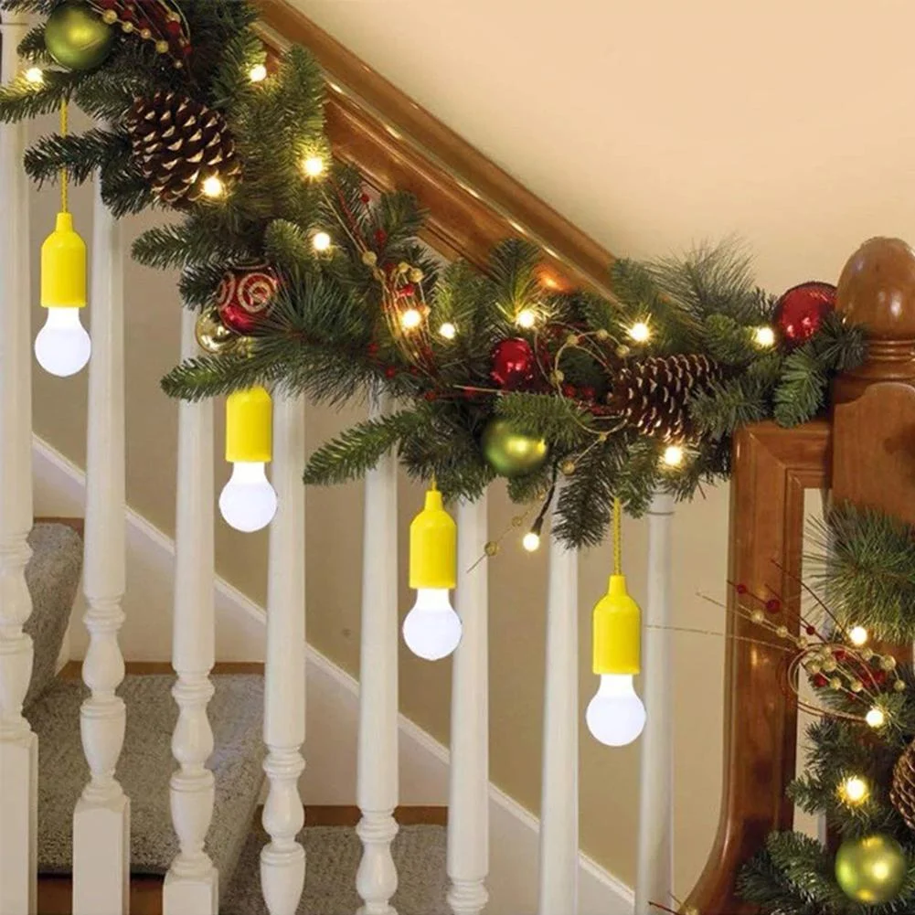 LED Hanging Light Bulb Battery Powered Colorful Pull Cord Bulbs (Yellow)
