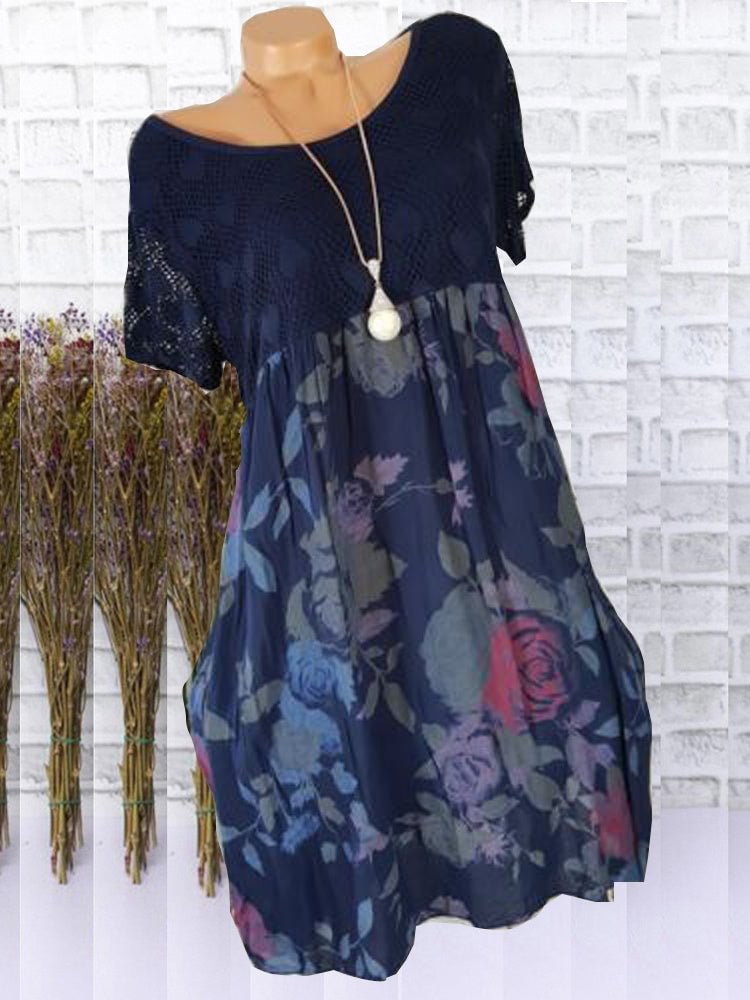 Women's Short Sleeve Scoop Neck Graphic Midi Dress