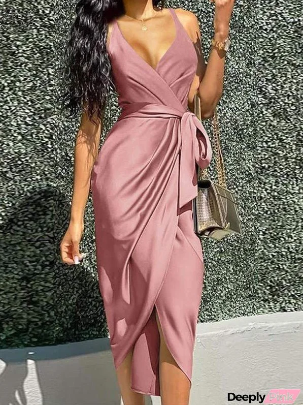 Suspender Slim Fit Belted Irregular Dress