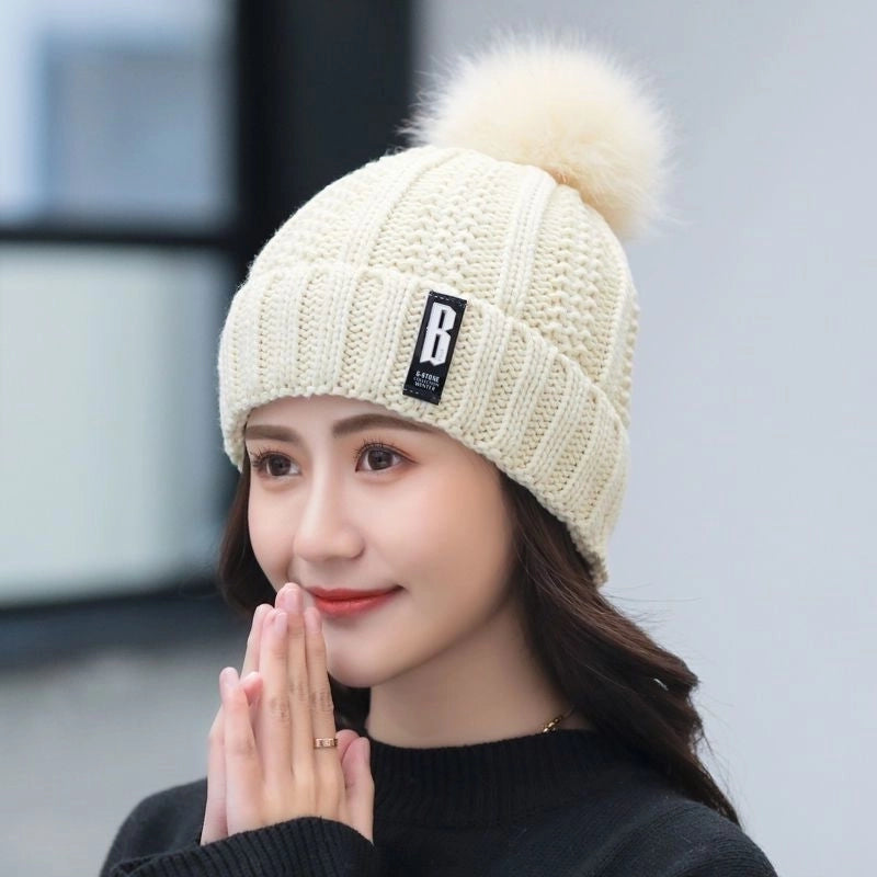 Winter Hat Women’s Korean-style Fleece-lined Thick Wool Hat Warm Scarf Mother Women’s Autumn And Winter Knitted Hat Winter