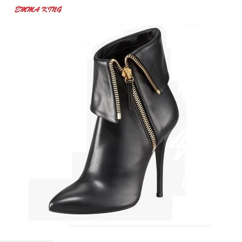 Black Side Zipper Women Chelsea Boots Pointed Toe Stiletto High Heels Shoes Booties Ankle Boots Woman Ladies Shoes