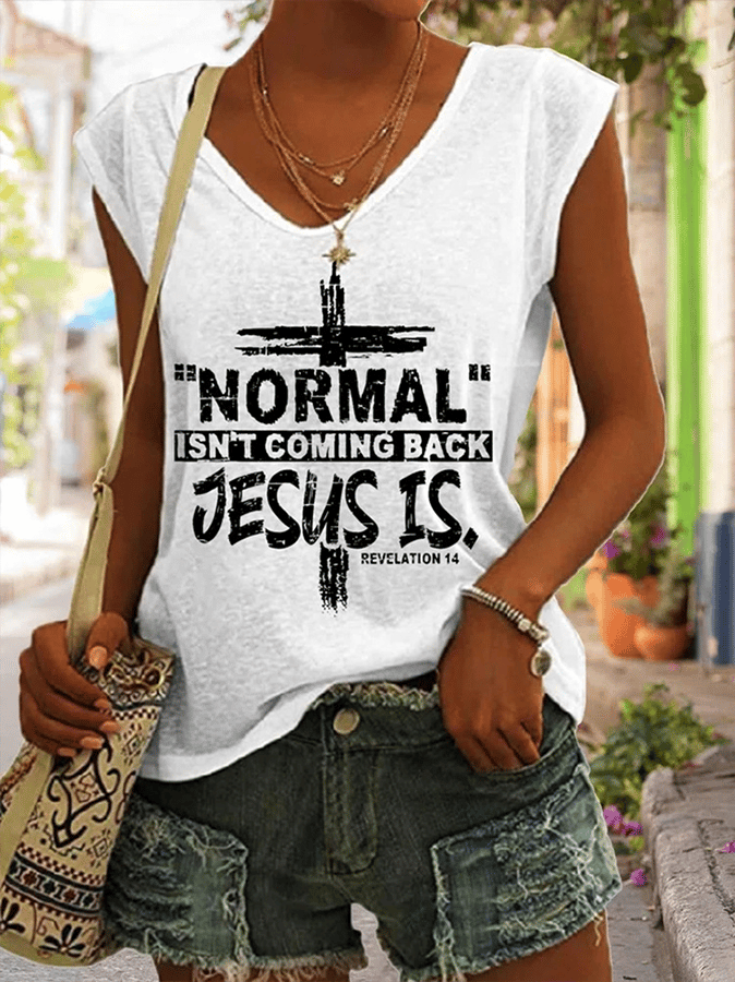 Women's NORMAL ISN'T COMING BACK JESUS IS Printed Short Sleeve Tee