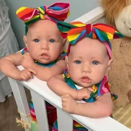 20'' Twins Rainbow Sisters Reborn Saskia Bebe Girls, Realistic Handmade Silicone Toddler Babies Doll Veda and Sariah 2023 -Creativegiftss® - [product_tag] Creativegiftss®