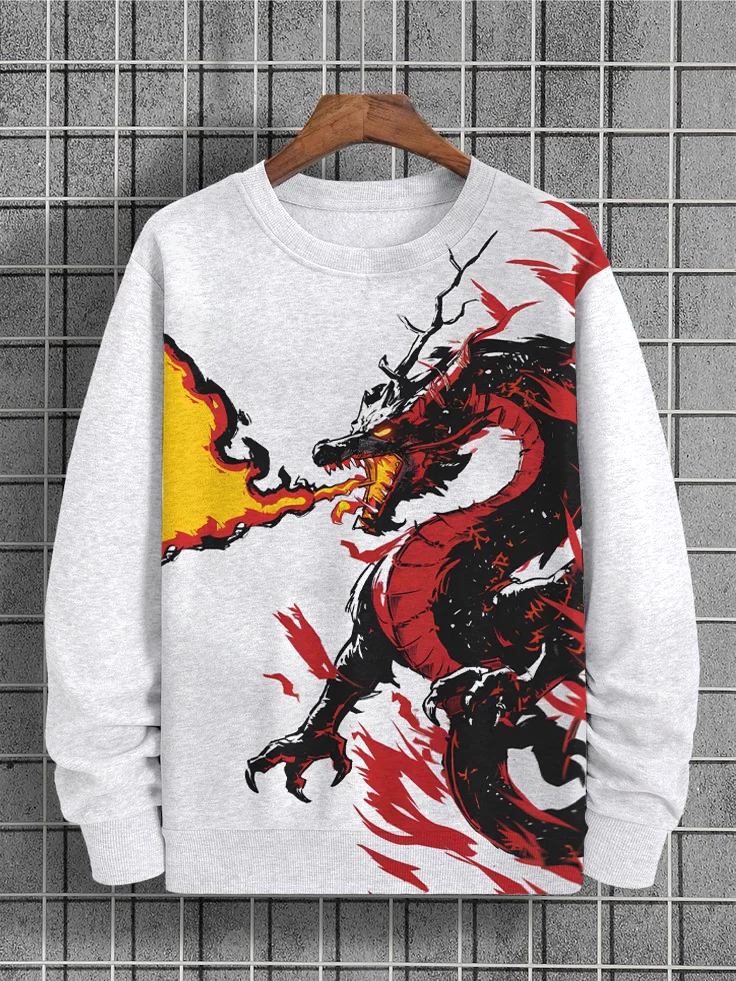 Men's Dragon Breathing Fire Print Casual Sweatshirt