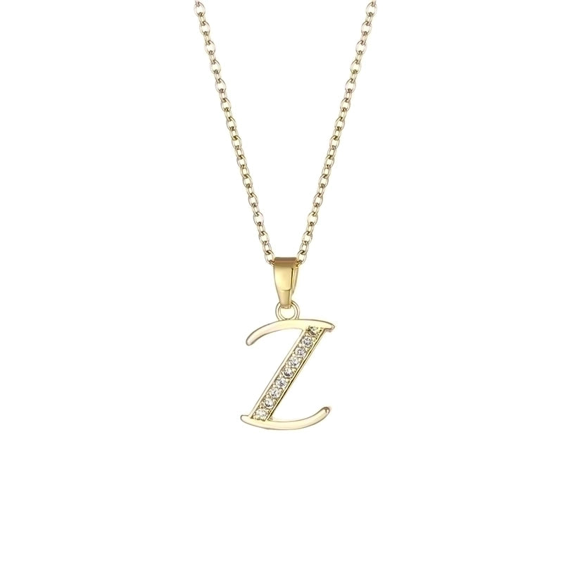 Stainless Steel Titanium Steel 18K Gold Plated Fashion Plating Inlay Letter Zircon Pendant Necklace
