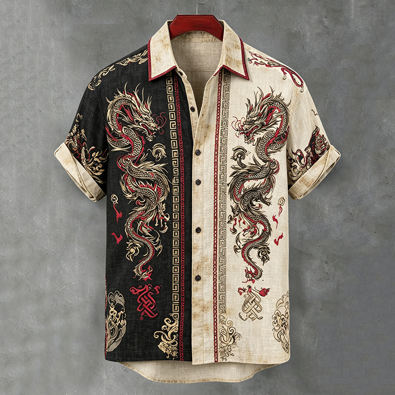 Comstylish Men's Vintage Viking & Celtic Knot Dragon Art Casual Shirt