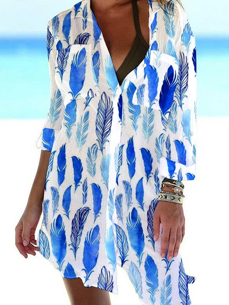Women's Watercolor Feather Casual Dress Shift Dress Mini Dress