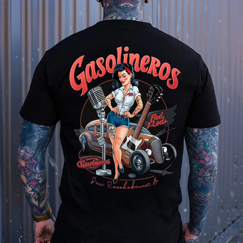 GASOLINEROS Sexy Lady Classic Car Print Men's T-shirt