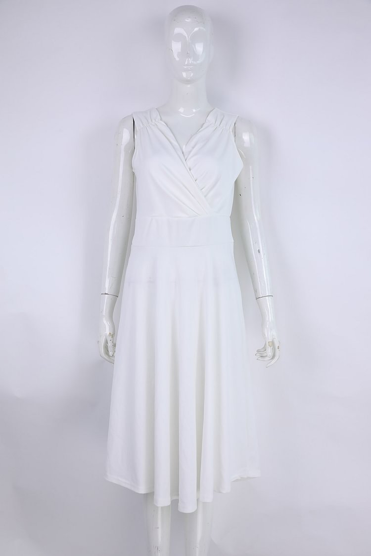 White V-Neck Sleeveless Dress Size M