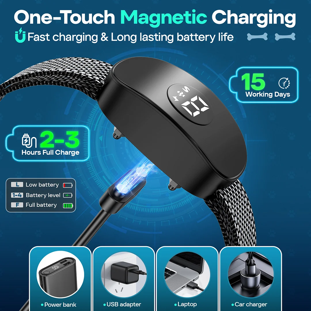 BEBANG Adjustable Waterproof Bark Collar with USB Charging, Black