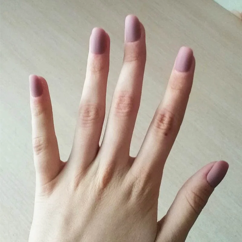 24pcs/set faux nails Accessories for women matte Pink False Nail with glue solid Color Short Square full cover press on nails-Nail Inspo
