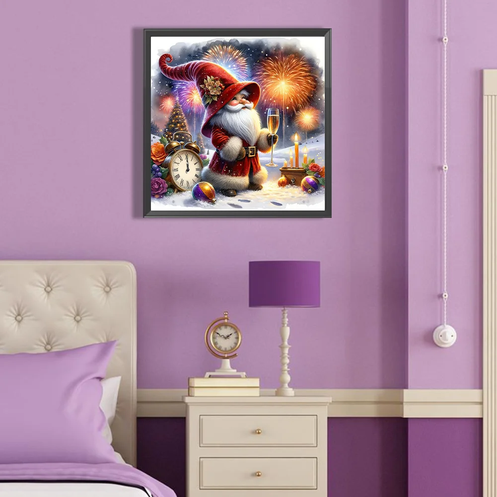 Diamond Painting - Full Round Drill - Gnome Clocks New Year(Canvas|40*40cm)