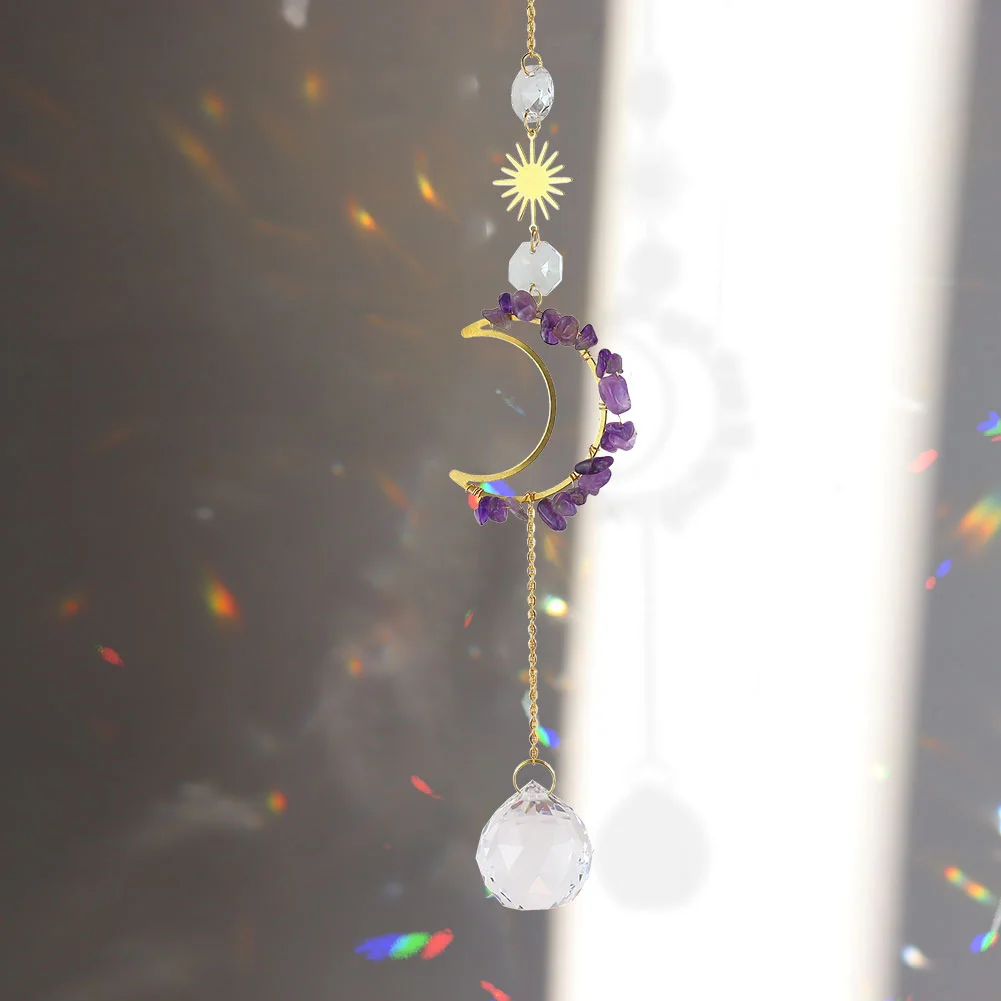 Crystal Windchime Dream Catchers Moon Flower Chandelier Home Decor (Purple)