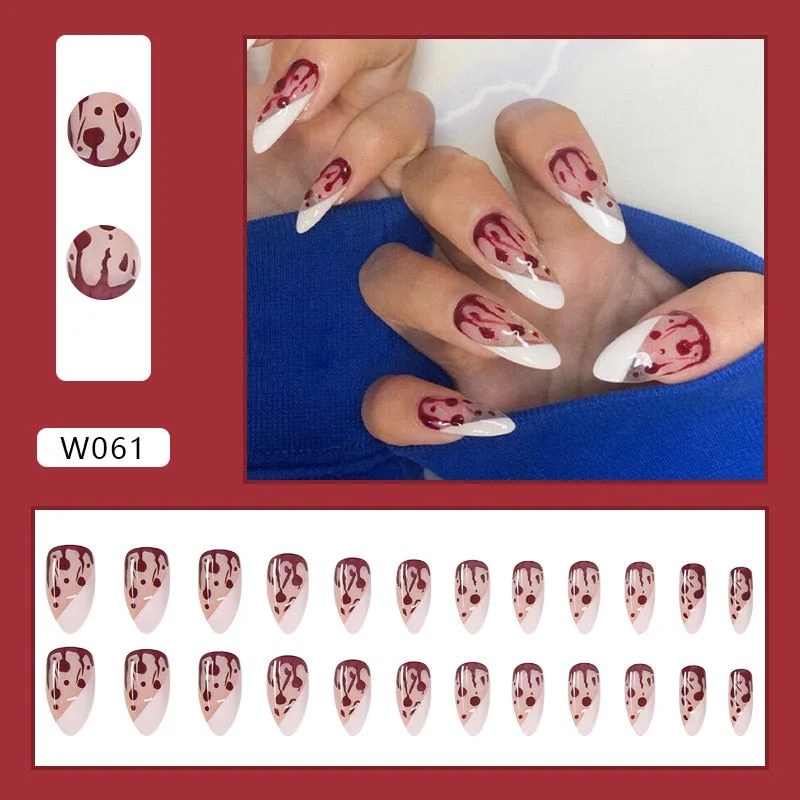 24PCS Dark Punk False Nails with Glue Gradient Long Detachable Fire Dragon  on Nails Skull Flame Art DIY Fashion Manicure Tool-Nail Inspo