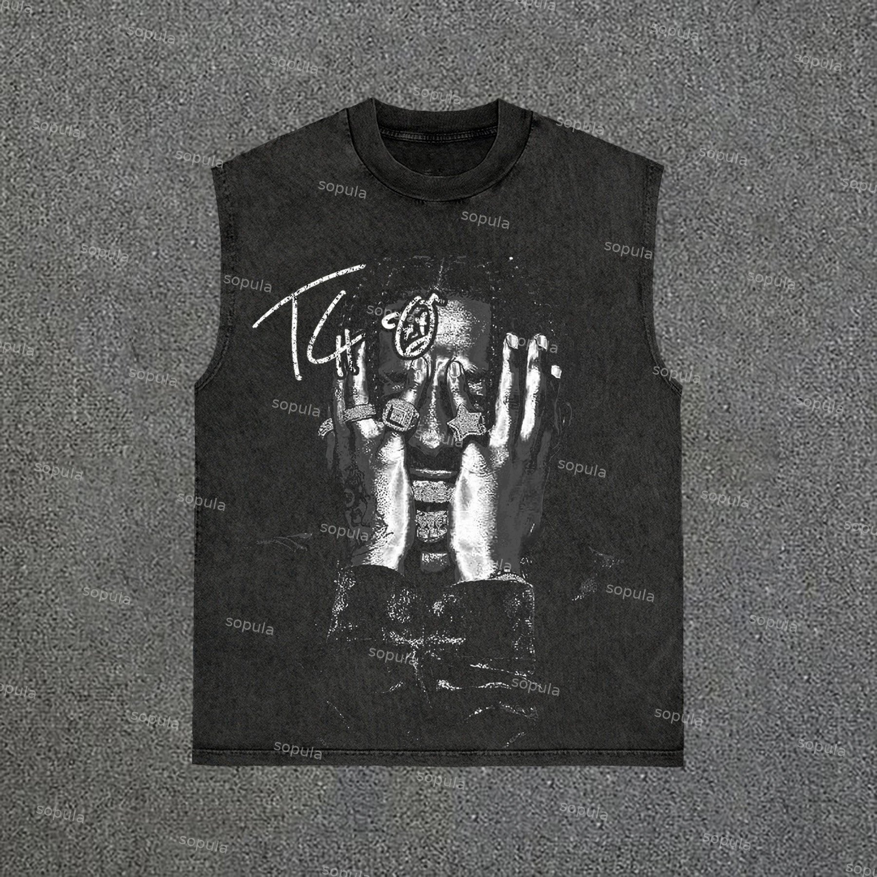 Travis Scott Portrait Graphic Washed Tank Top - SOPULA