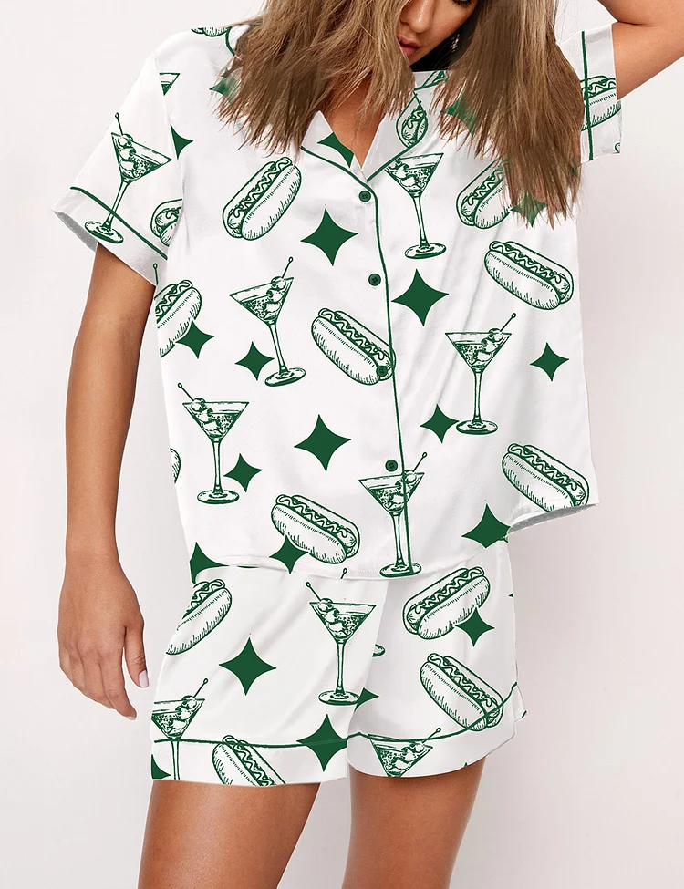 Women’s Tinis And Weenies Dirty Martini Party Short Sleeve Satin Pajama Set