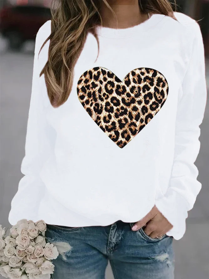 Uveng Round Neck Leopard Print Heart Printing Hooded Veet Coats