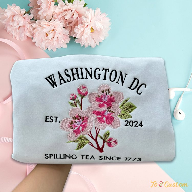 TOSCUSTOM™ Washington DC 1773 Cherry Blossom Embroidered Sweatshirt Hoodie