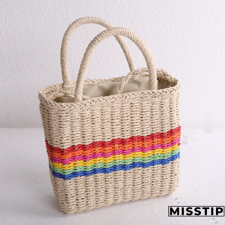 Paziye Rainbow Straw Woven Handbag Crossbody Bag