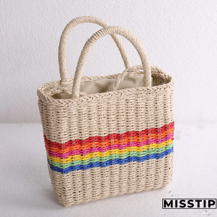 Paziye Rainbow Straw Woven Handbag Crossbody Bag