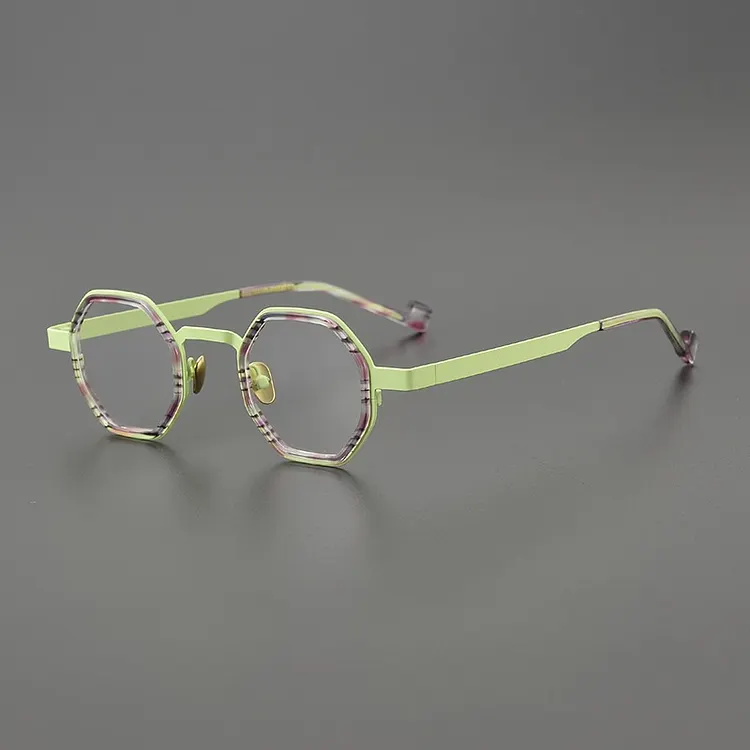 Luxury brand polygon frames Women's small frames pure titanium acetate ...