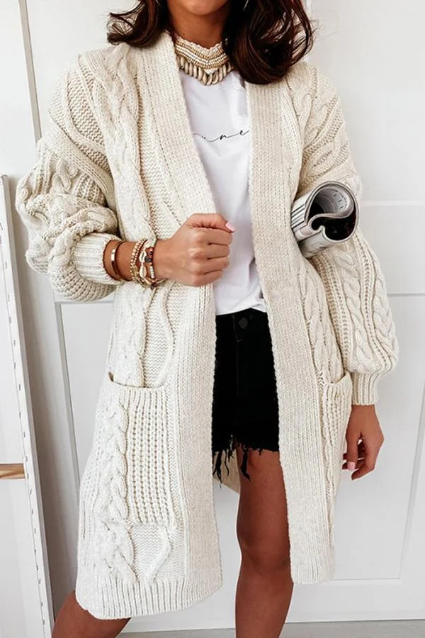 Womens Sweet Baggy Solid Color Pockets Cardigan-Allyzone-Allyzone