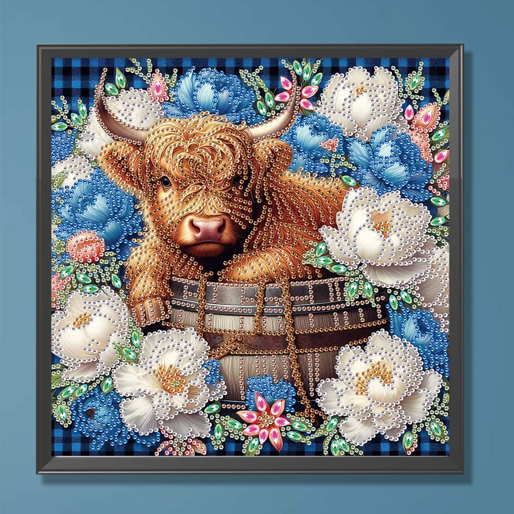 Diamond Painting - Partial Special Shaped Drill - Flower Highland Yak(Canvas|30*30cm)