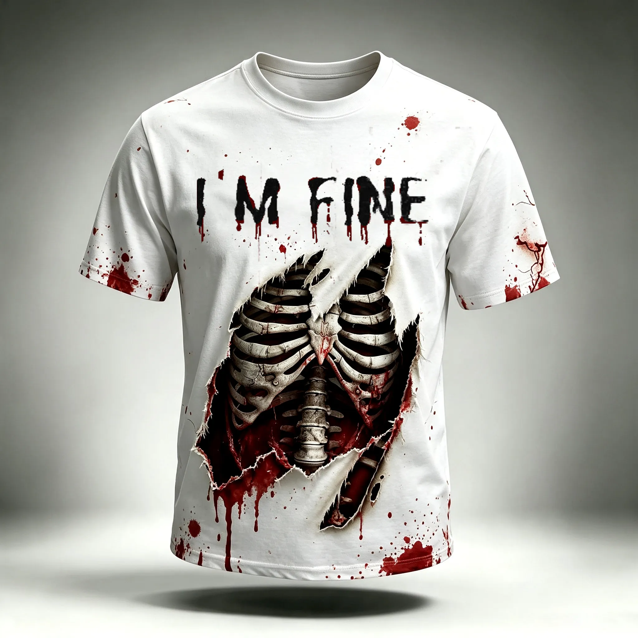 Men's I'm Fine Bloody Skull 3d Print Graphics Short Sleeve Crewneck T-shirt artswardrobe