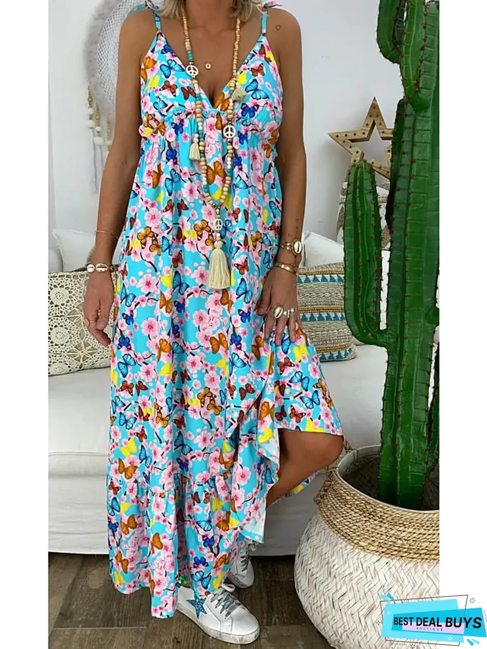 Women's Strap Dress Maxi Long Dress - Sleeveless Geometric Hot Loose Blue Red Light Blue