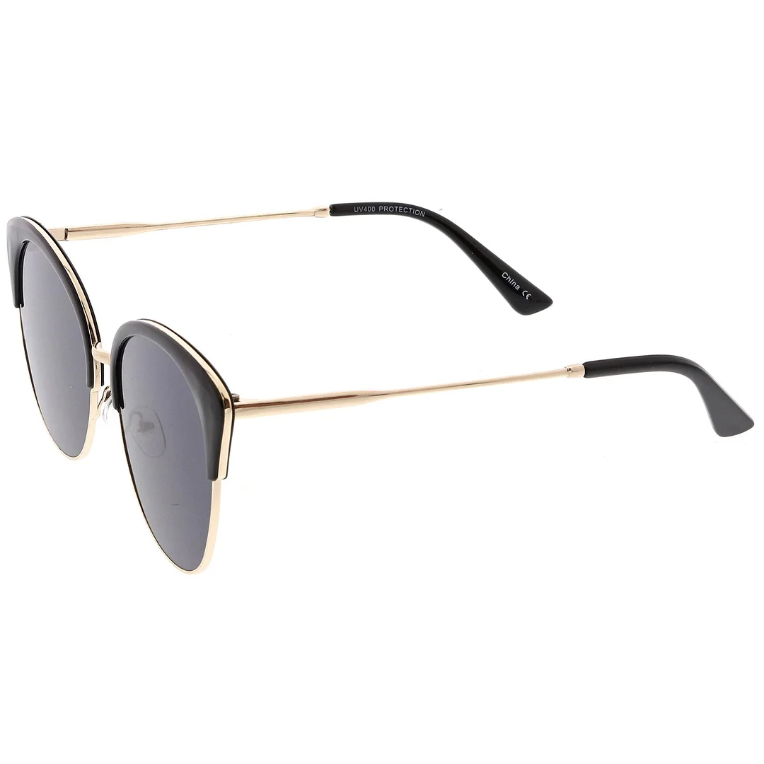 Oversize Half Frame Cat Eye glasses With Round Neutral Color Flat Lens 58mm