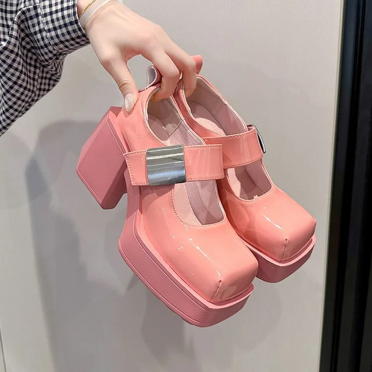 Yyvonne Heel Mary Jane Women's Shoes 2025 Spring And Summer New Square High Heel Single Shoes French Shallow Magic Sticker Small Leather Shoes