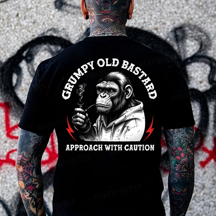 Men's Grumpy Old Bastard Approach With Caution Monkey T-shirt