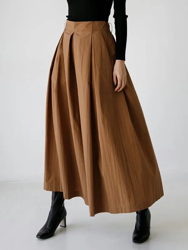 High Waisted Loose Buttoned Pleated Pockets Solid Color Pants Trousers