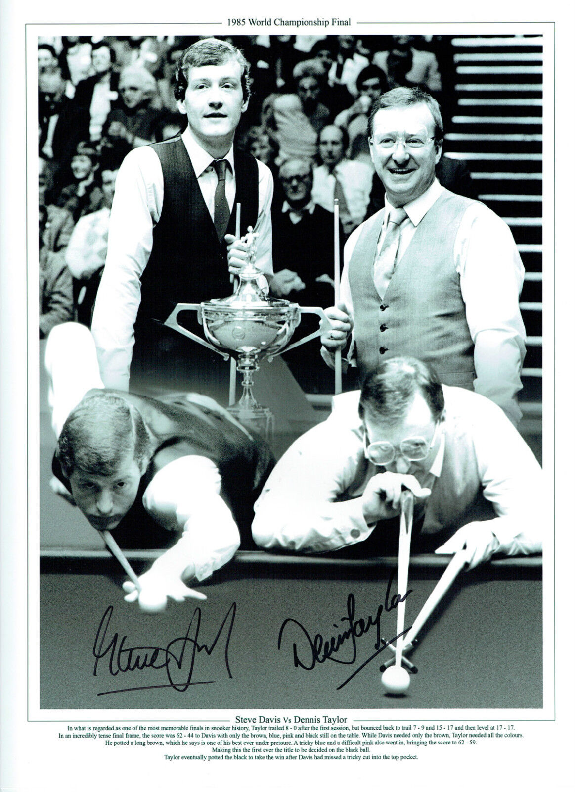 Steve DAVIS & Dennis TAYLOR Signed Autograph 16x12 SNOOKER Final Photo Poster painting AFTAL COA