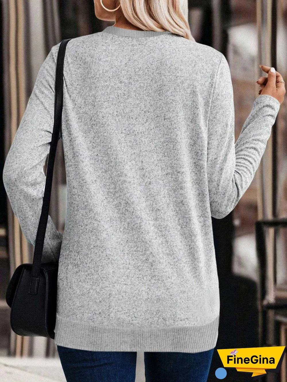 Grey Plain Long Sleeve Top