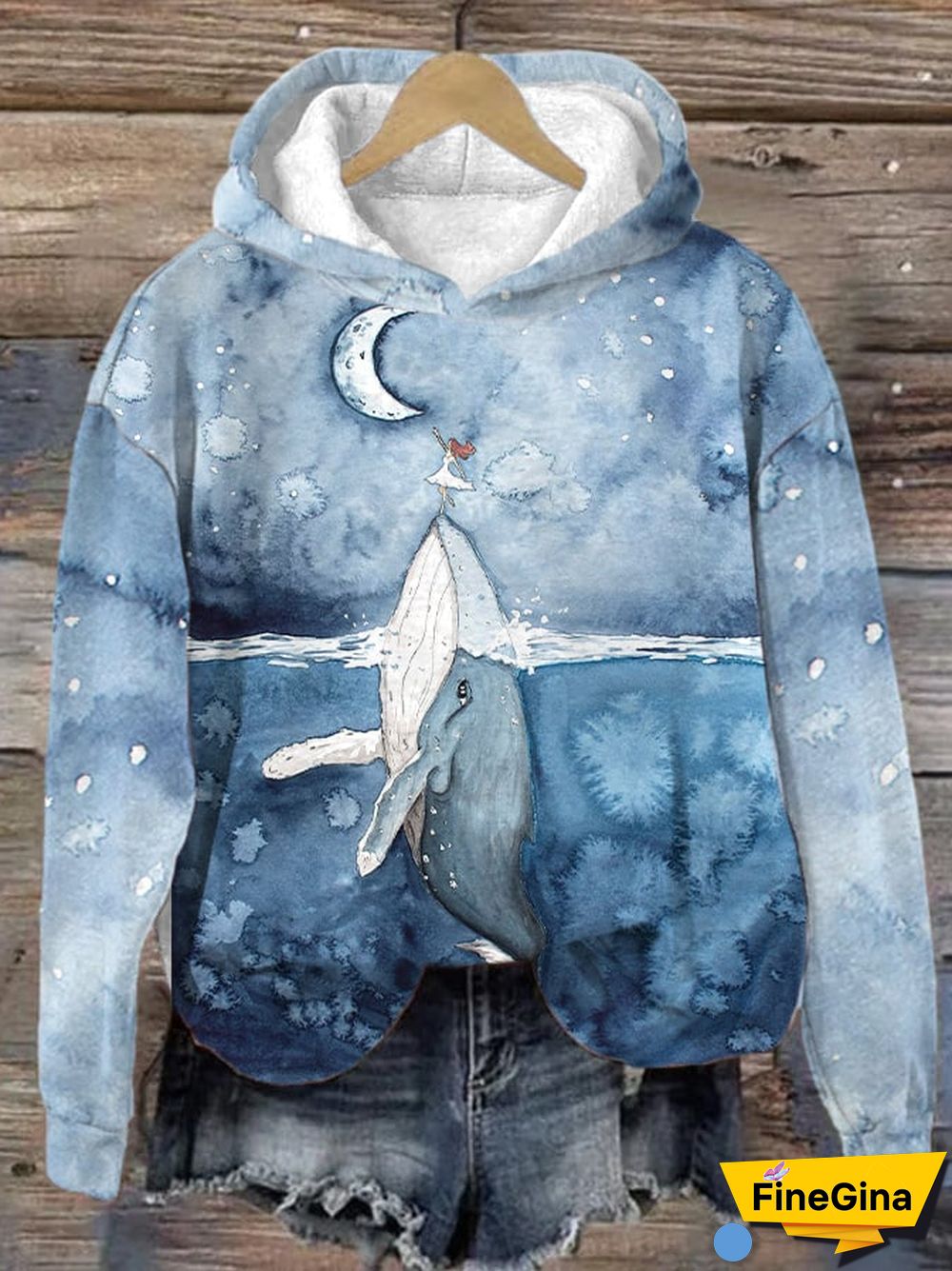 Women's Humpback Whale Print Slouchy Hoodie