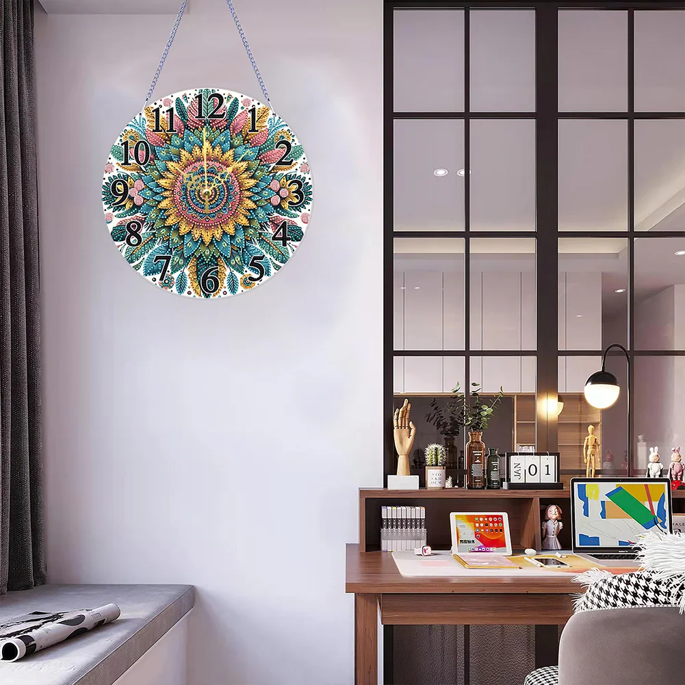 DIY Mandala Flower Acrylic Special Shaped 5D Diamond Painting Hanging Clock Art Craft