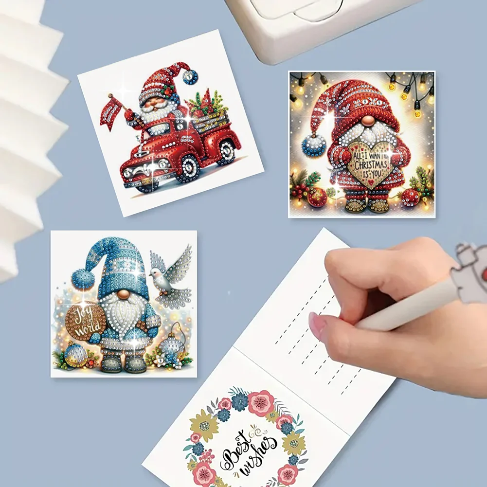 6Pcs Christmas Goblin Handmade Diamond Painting Greeting Card for Adults