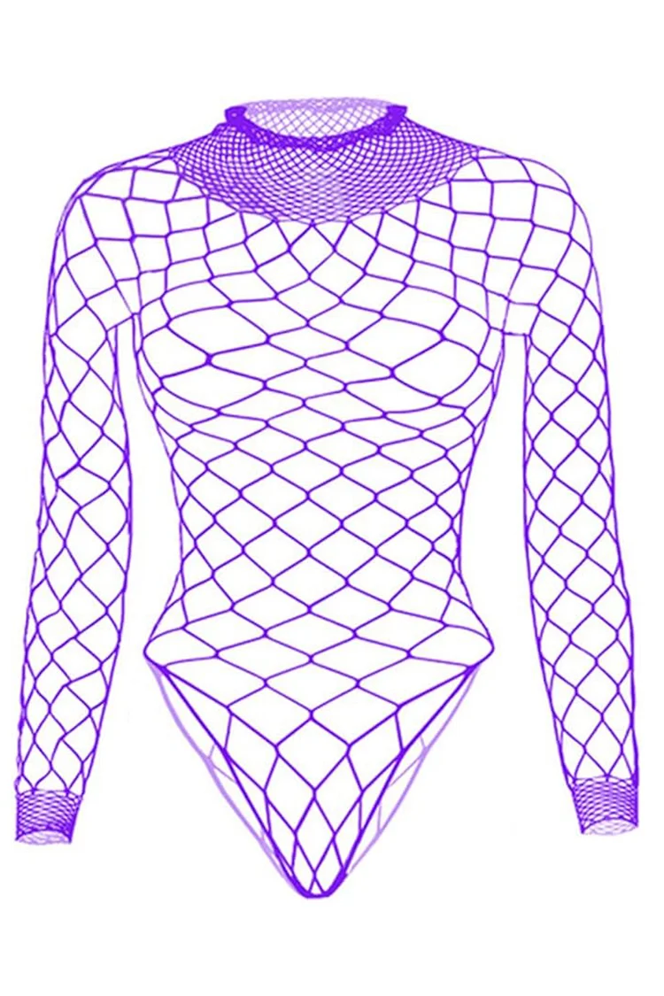 Men's Fishnet Hollow Out High Neck Stretchy Bodycon Thong Bodysuit