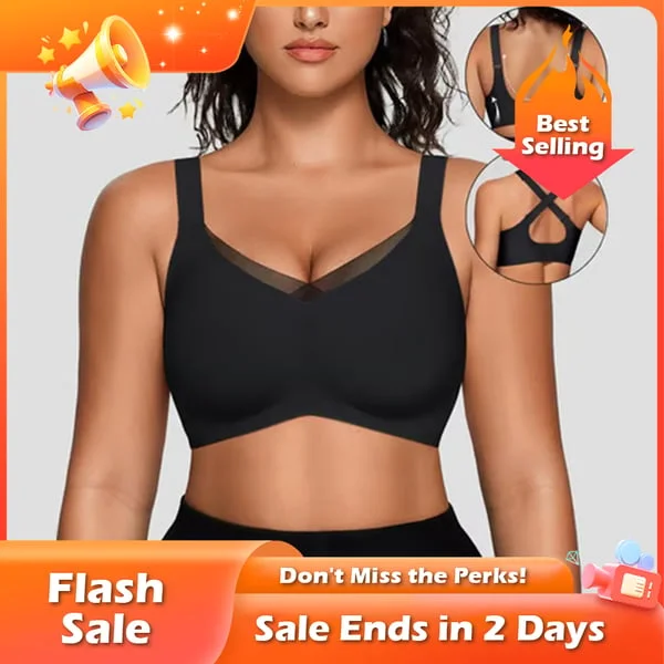  Almost Gone-Women's Wireless V-Neck Crossover Mesh Seamless Push-Up Bra