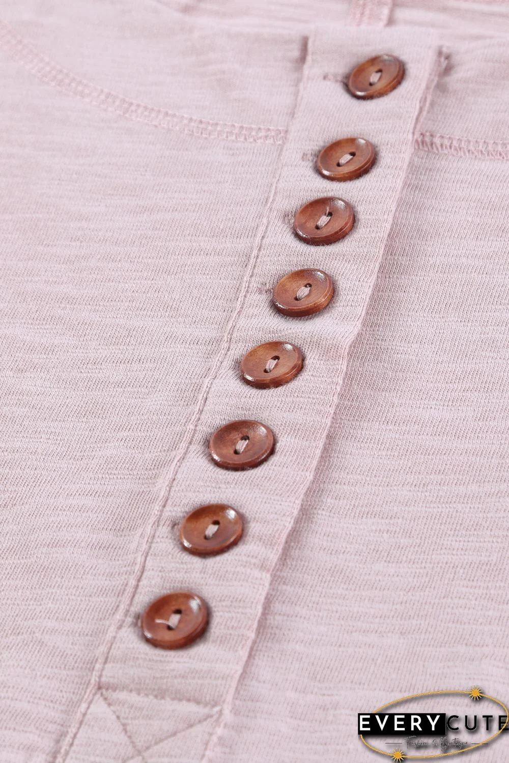 Pink Solid Color Buttoned Front Long Sleeve Top