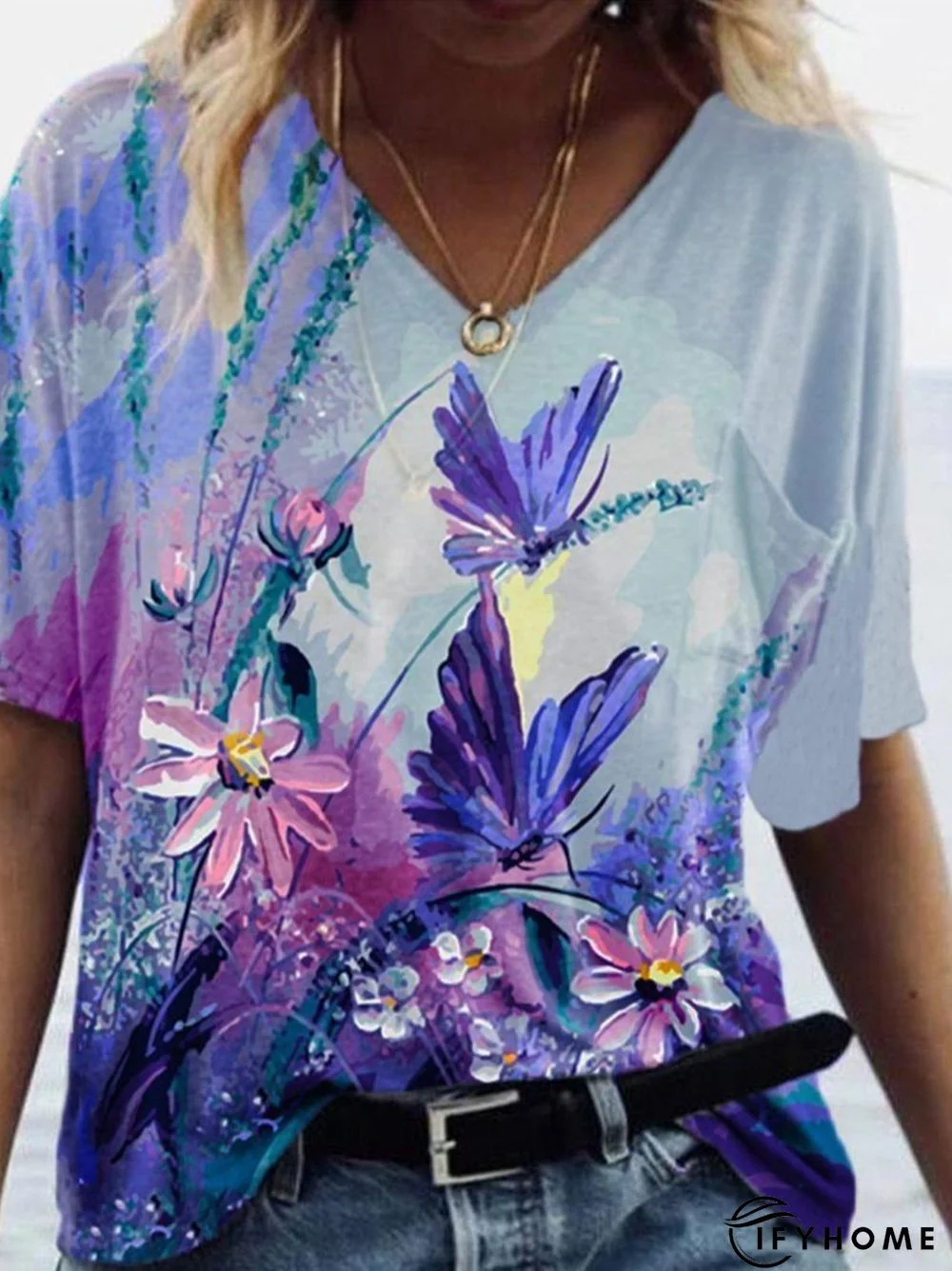 Butterfly Flower Illustration Print T-shirt | IFYHOME