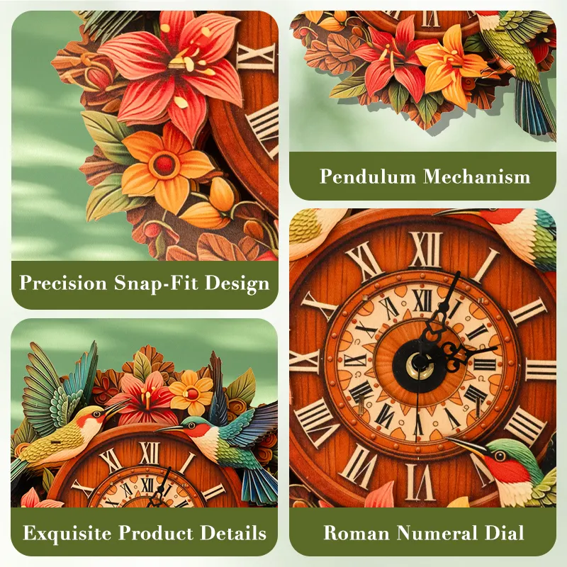 Hummingbird Garden Wooden Clock Puzzle