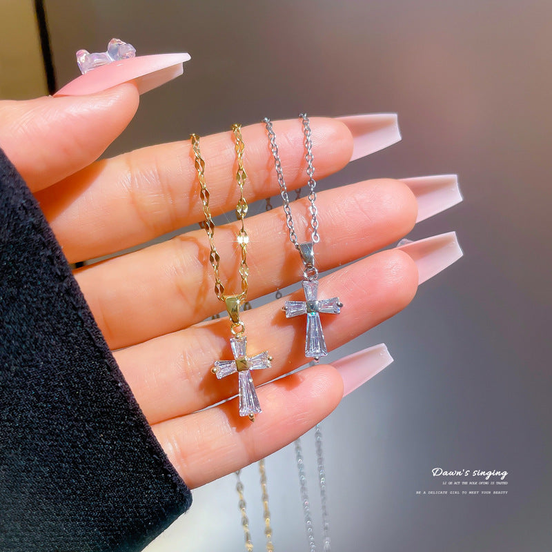 Cartoon Geometric Titanium Steel Diamond Inlay Necklaces