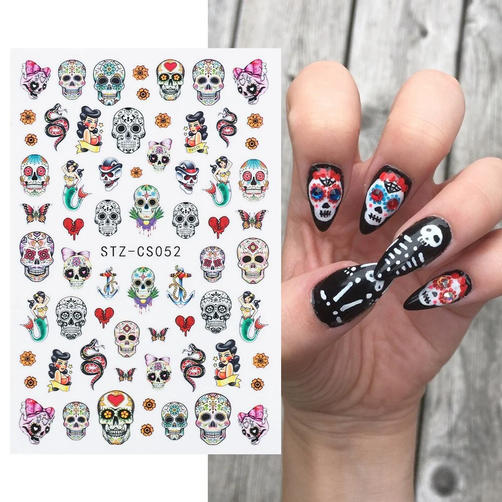 Nail Stickers Back Glue Halloween Pumpkin Zombie Skull Golden Maple Leaf Designs Nail Decal Decoration Tips For Beauty Salons-Nail Inspo